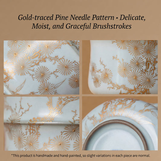 Pine Needle Hand-Painted Coffee Cup & Saucer Set – Limited Edition Wabi-Sabi Series