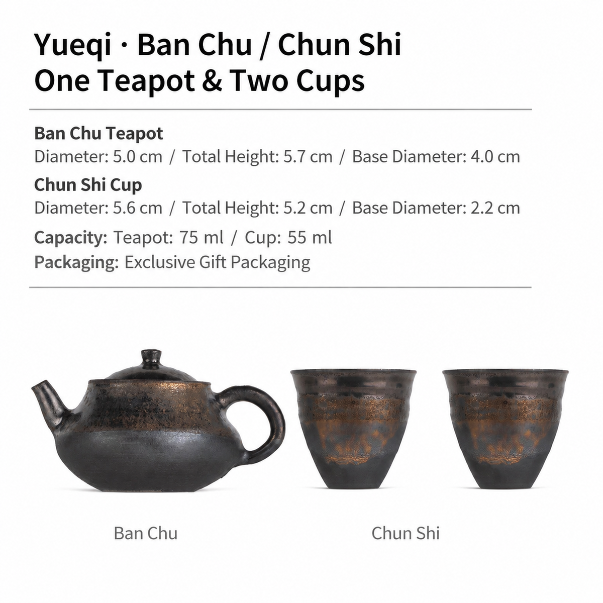 Sky Ash Tea Set — One Teapot & Two Cups Gift Set