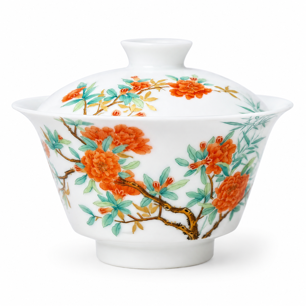 Vermilion Blossom Hand-Painted Gaiwan