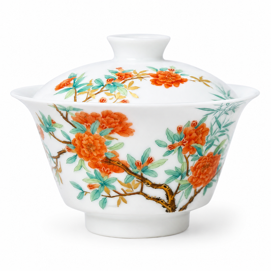 Vermilion Blossom Hand-Painted Gaiwan