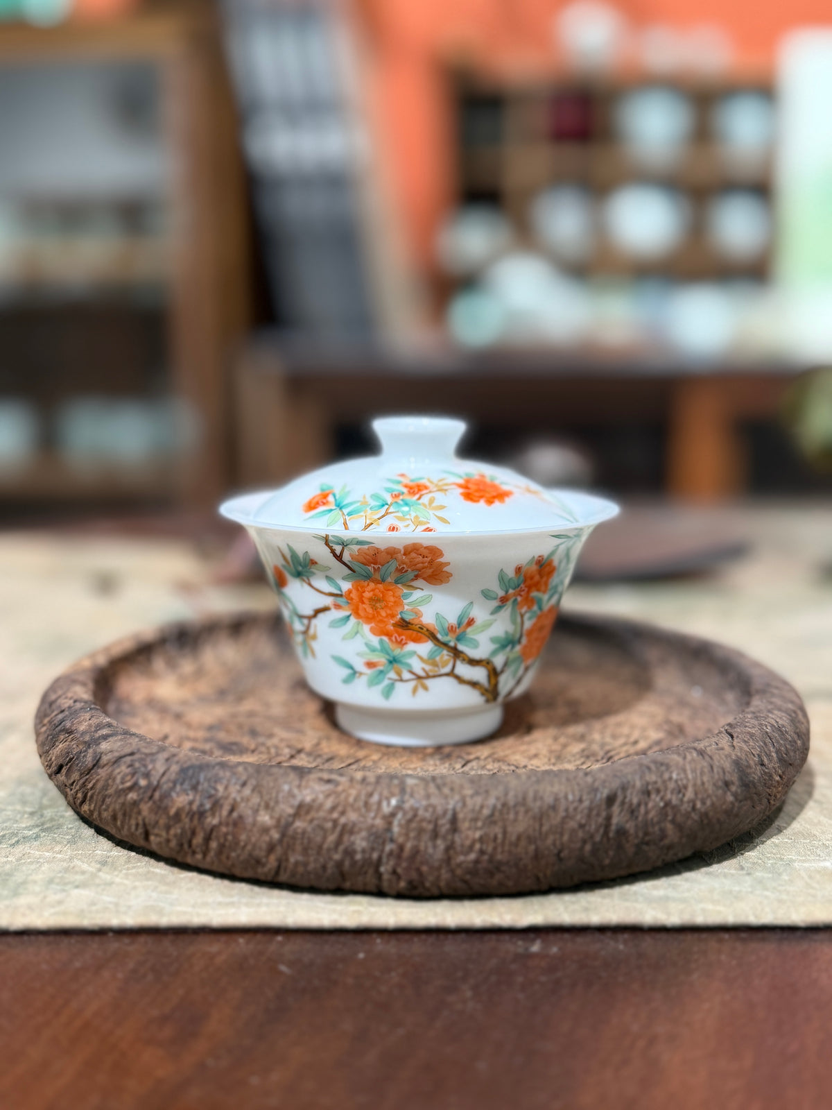 Vermilion Blossom Hand-Painted Gaiwan