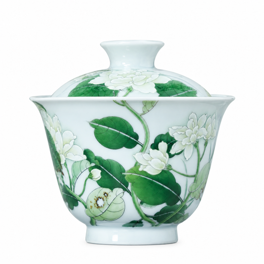 Verdant Blossom Hand-Painted Gaiwan