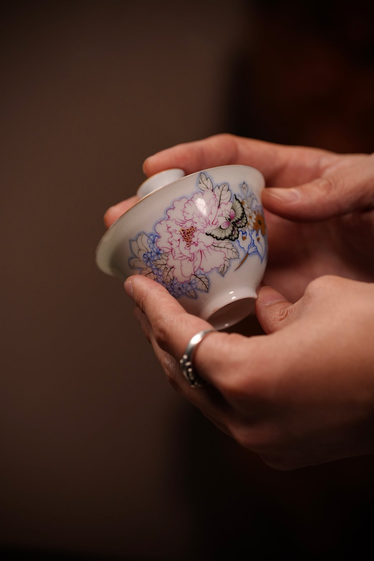 Butterfly & Peony Hand-Painted Gaiwan