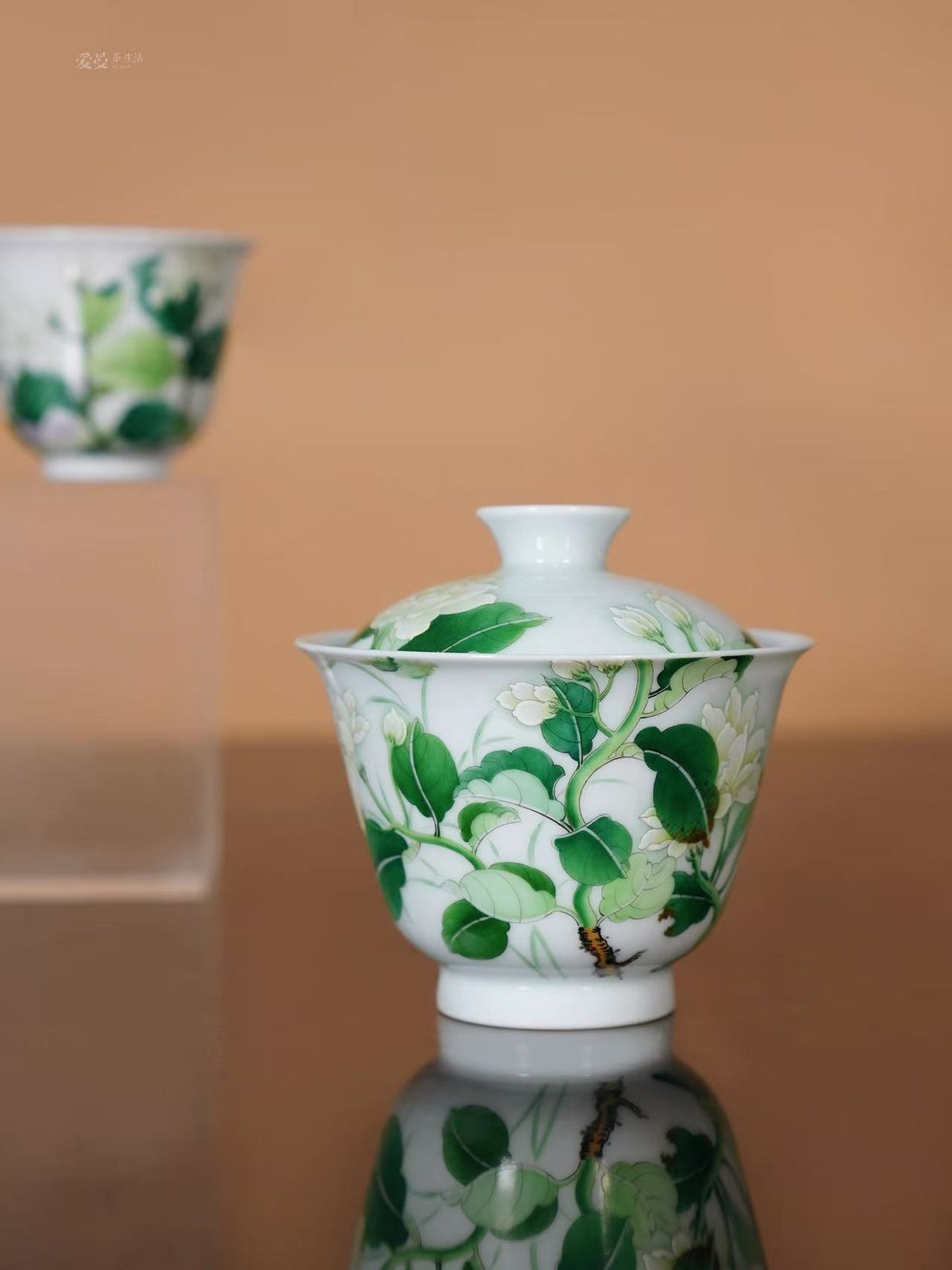 Verdant Blossom Hand-Painted Gaiwan