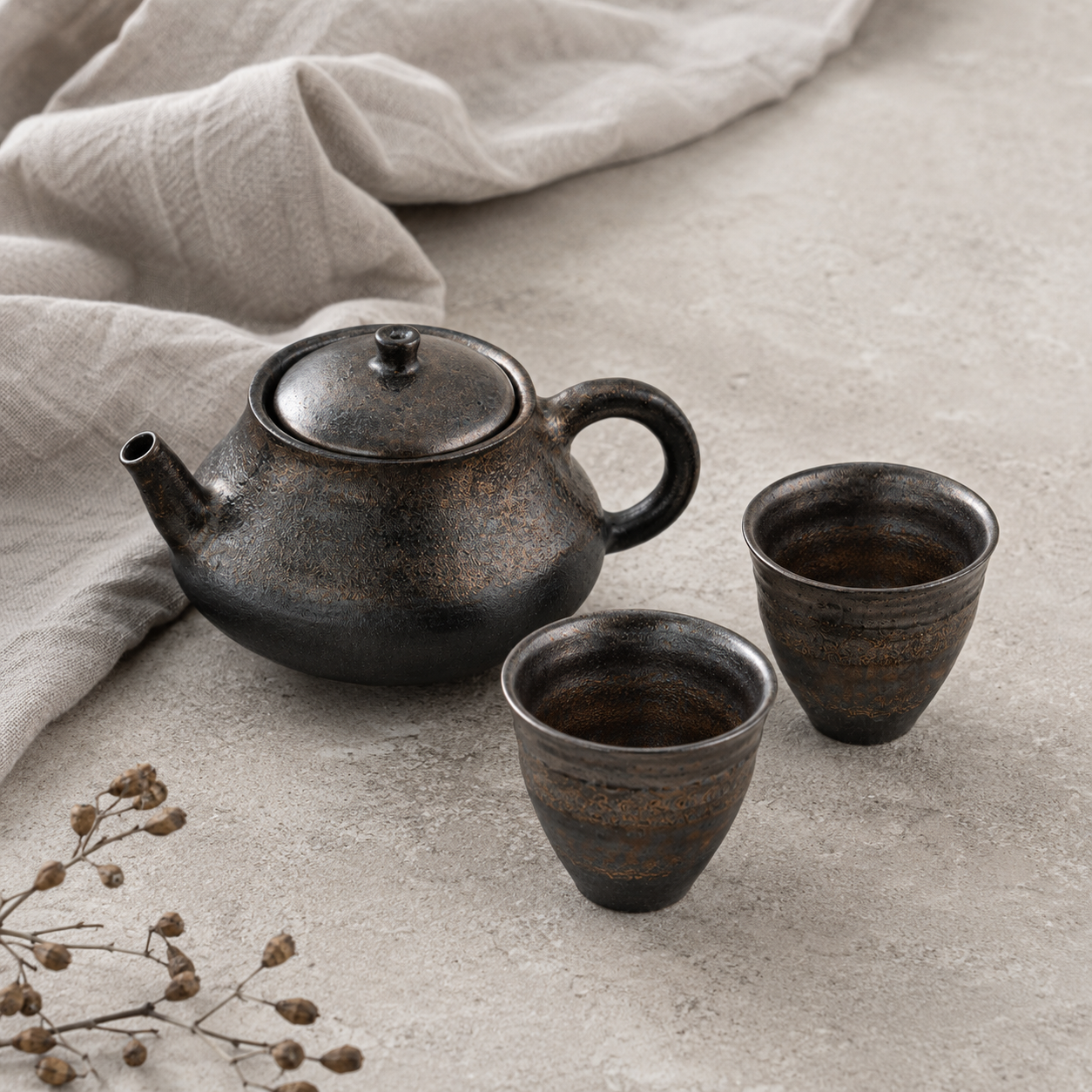 Sky Ash Tea Set — One Teapot & Two Cups Gift Set